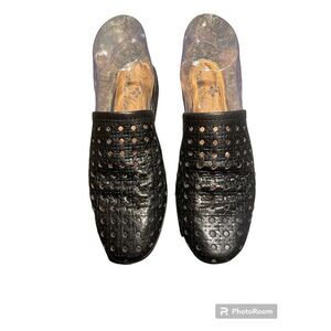 Patricia Nash Flavia Black Perforated Leather‎ Slide Mule Shoes - Size 6.5